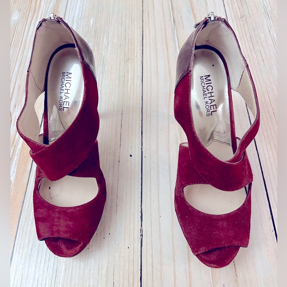 Michael Michael Kors Elena suede, wine color, cross strap heel